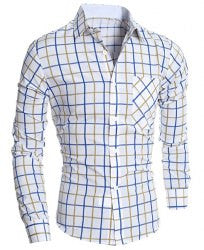 White Shirt w/ Blue & Yellow Lines